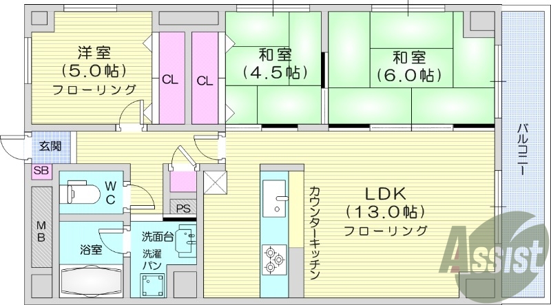 3LDK、B・T別、エアコン、追い焚き、音声インターホン
