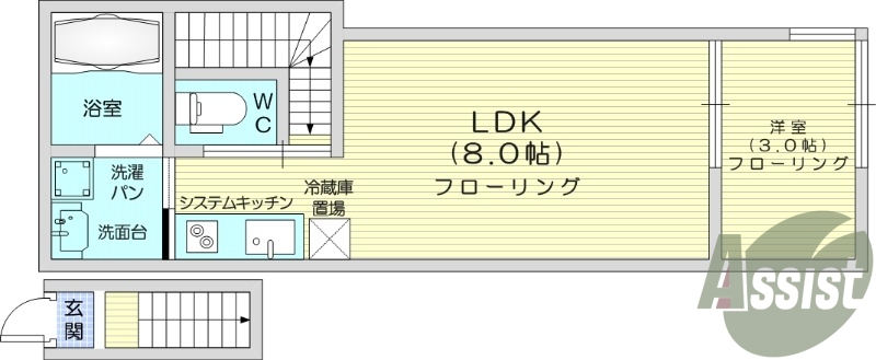 1LDK、浴室乾燥、TVインターホン、ネット無料、エアコン