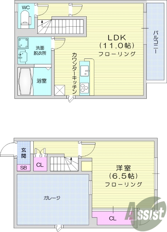 1LDK、シャッター雨戸、バルコニー、ガレージ、浴室乾燥機
