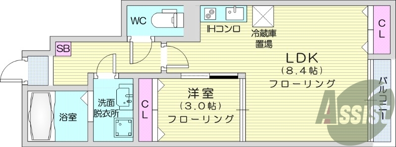 1LDK、追い焚き機能、浴室乾燥機、インターネット無料