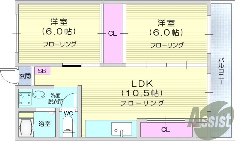 2LDK、エアコン、室内洗濯機置き場、トイレ浴室別、収納