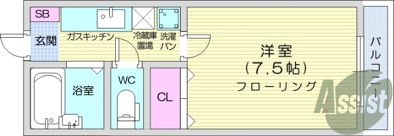 1K、エアコン、バストイレ別、インターネット無料、