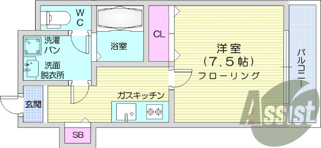 １K、独立洗面台、エアコン、バルコニー、シューズボックス