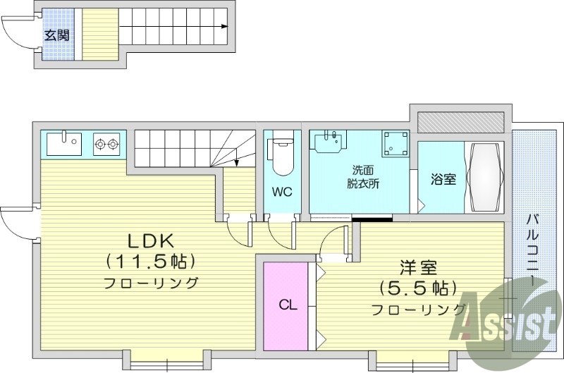 １LDK、エアコン2基、インターネット無料、追い焚き機能