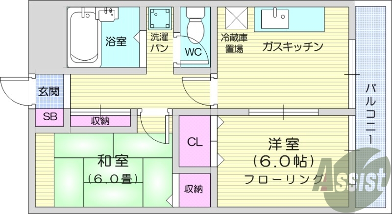２DK、洋室、独立洗面台、光ファイバー、都市ガス