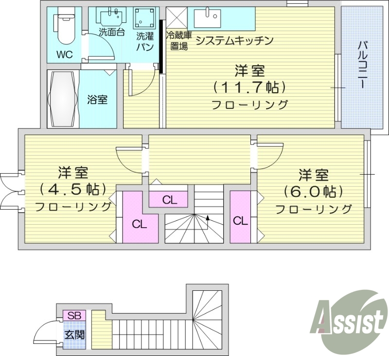 2LDK、独立洗面台、追い焚き機能浴室、温水洗浄便座
