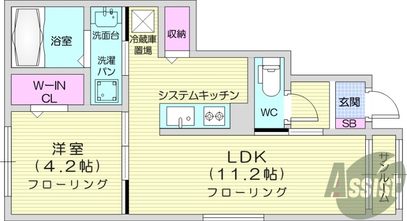 1LDK、浴室乾燥機、都市ガス、ウォークインクローゼット