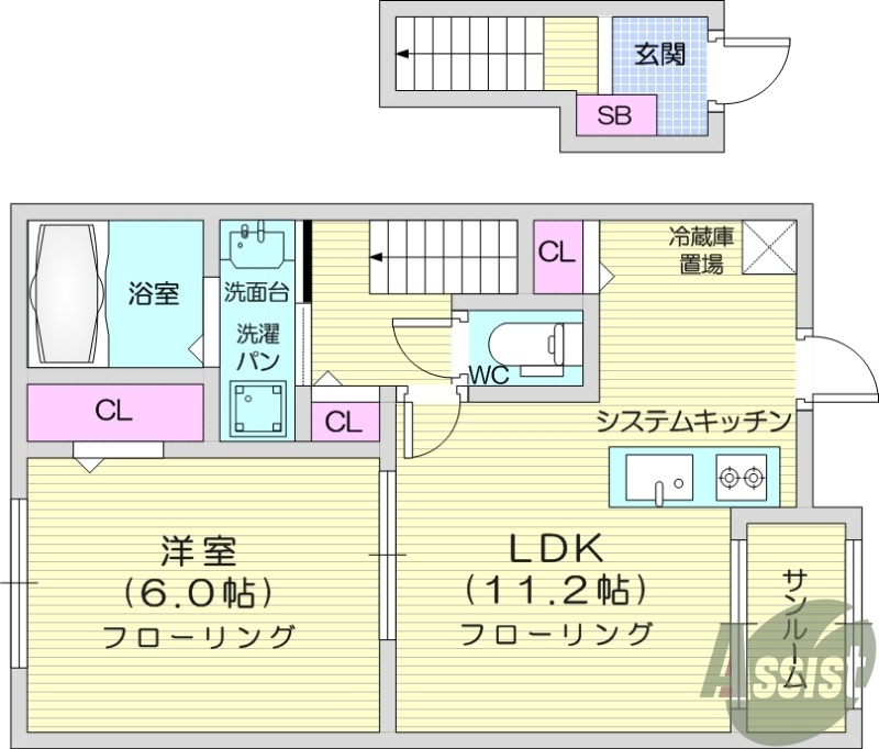 1LDK、浴室乾燥機、都市ガス、ウォークインクローゼット