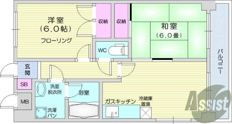 2DK、追い炊き機能、温水洗浄便座付き、バス・トイレ別