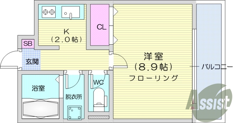 単身者様向け1K、バストイレ別、都市ガス