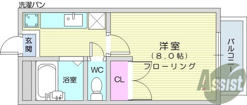 1K、エアコン、室内洗濯機置場、トイレ浴室別、クローゼット