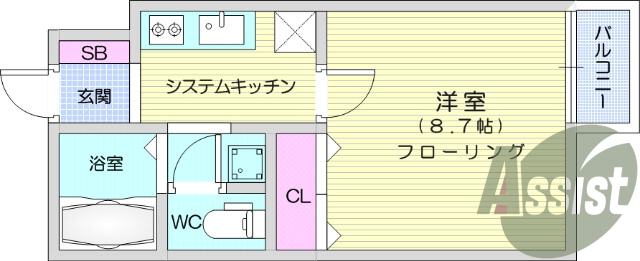 １K、駐車場有、室内洗濯機置場あり、風呂トイレ別