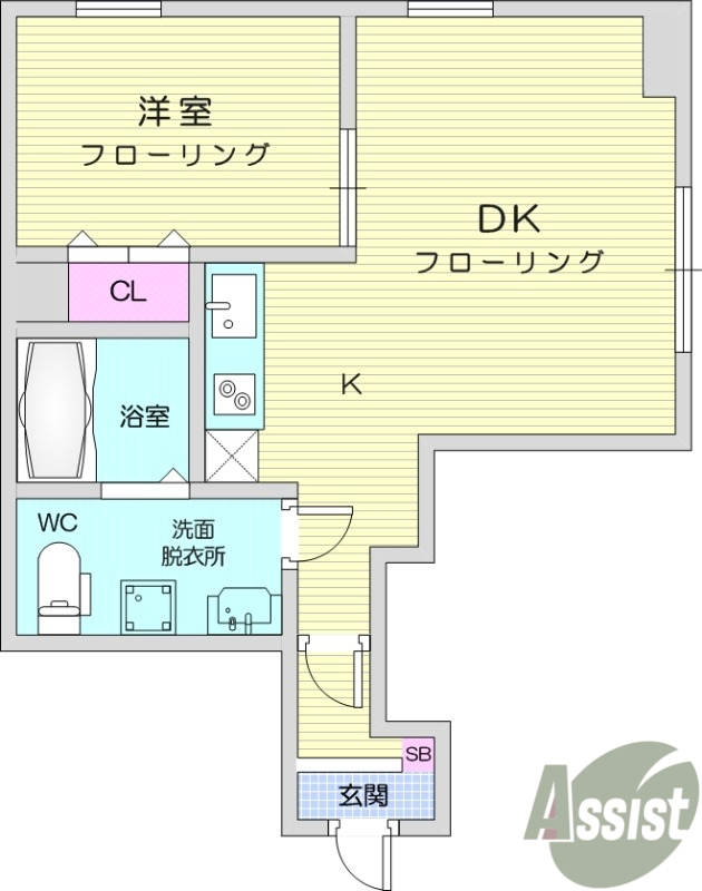 1LDK、エアコン、システムキッチン、追い焚き