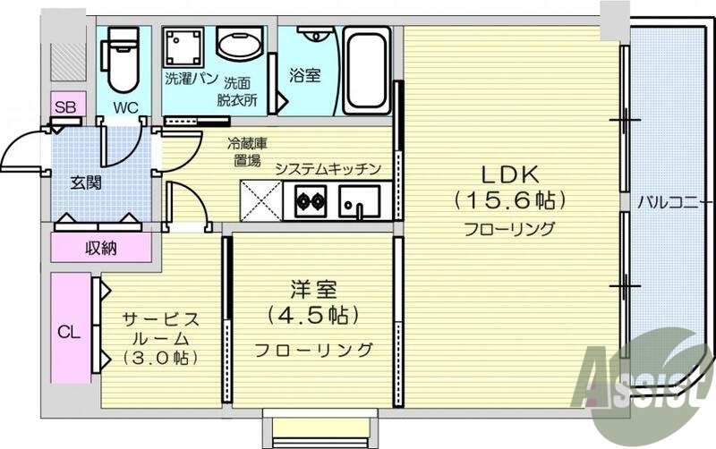1LDKS、モニター付きインターホン、エアコン