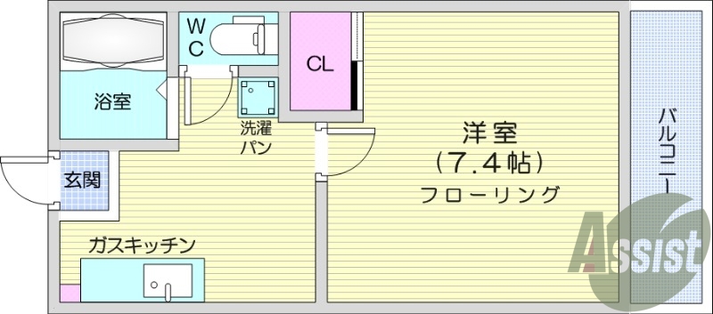 1K、ネット無料、洗面台、家電付き、ガスコンロ2口