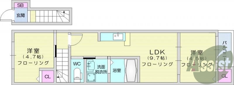 1LDK、南向き、追焚機能、シャワー付洗面化粧台、バルコニー