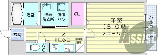 1K、バストイレ別、室内洗濯機、追炊き付き浴室
