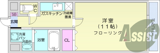 1K、エアコン、バストイレ別、オートロック