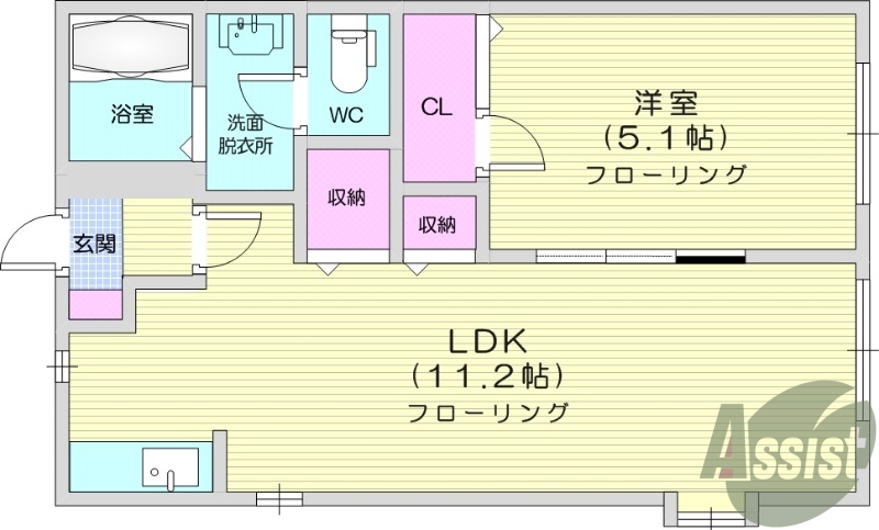 1LDK、インターネット無料、独立洗面台、追い焚き