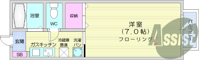 1K、出窓、エアコン、バルコニー、フローリング