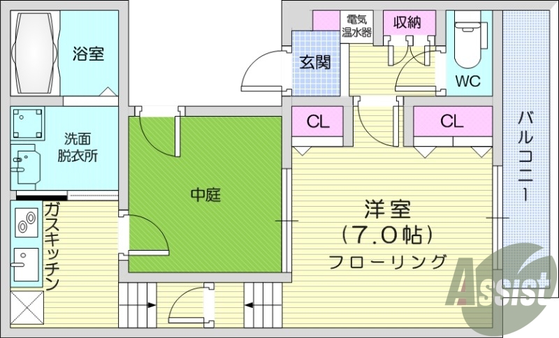1K、エアコン、室内洗濯機置場、トイレ浴室別、収納