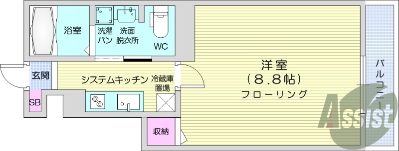 １K、バストイレ別、インターネット無料、独立洗面台