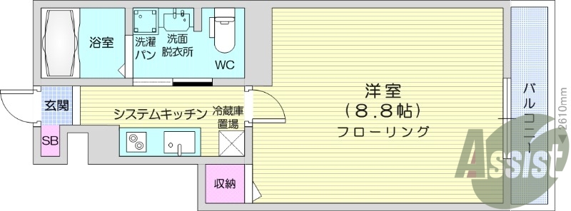 １K、バストイレ別、インターネット無料、独立洗面台