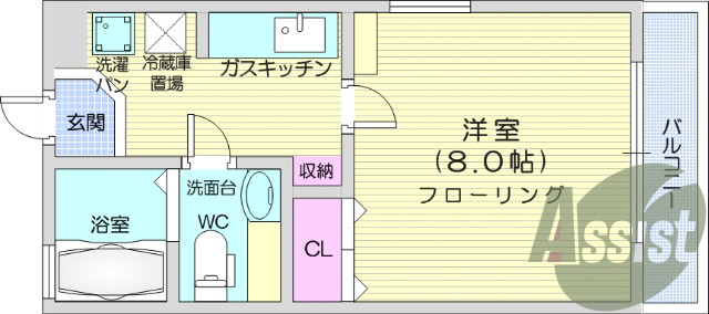 １K、風呂トイレ別、モニター付きインターホン、BS端子