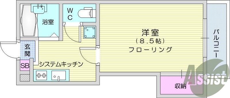1K、エアコン、室内洗濯機置場、トイレ浴室別、クローゼット