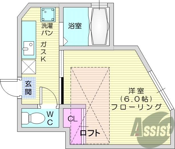 1K、家電付き、室内洗濯機置場、ロフト、エアコン、収納