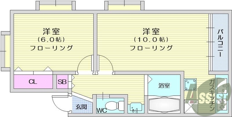 1LDK、エアコン、室内洗濯機置場、トイレ浴室別、クロゼット