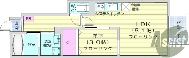 1LDK、浴室乾燥機、ネット使用料不要、専用ごみ置場