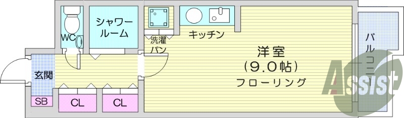 1K、エアコン、温水洗浄便座、バルコニー、収納