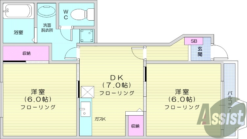 ２ＤＫ、独立洗面台、追い焚き、カメラ付きインターホン