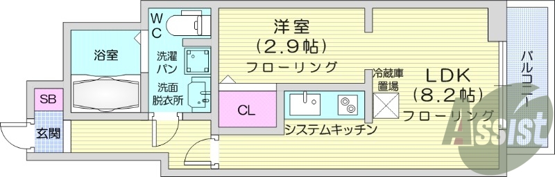 1LDK、エアコン、システムキッチン、追い焚き