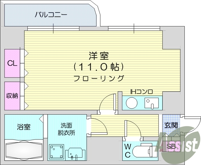 1R、オートロック、エレベーター、都市ガス、エアコン