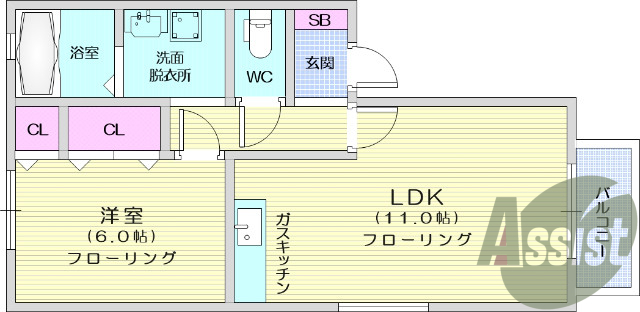 1LDK・バストイレ別・追い焚き機能・室内物干し