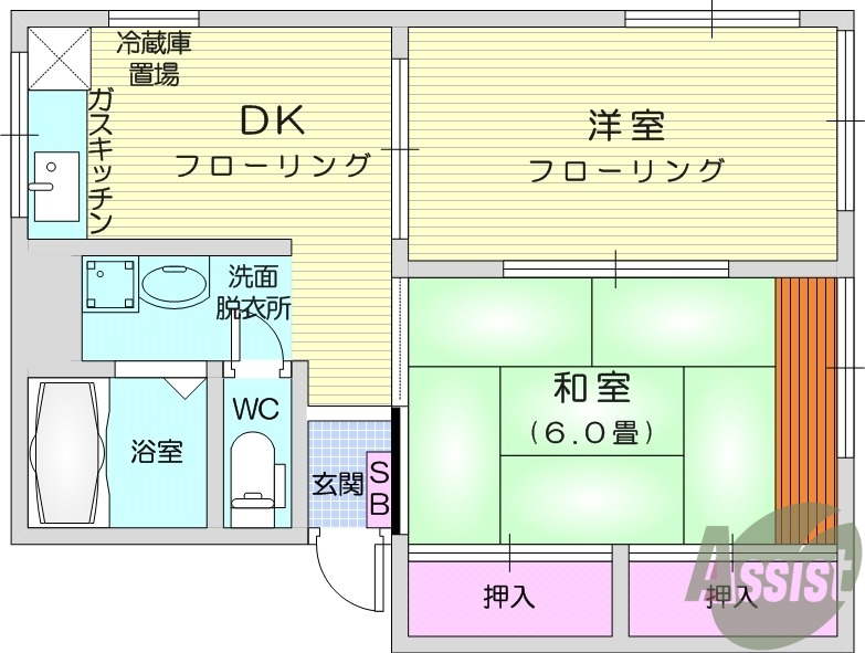 2DK、エアコン、独立洗面、温水洗浄便座