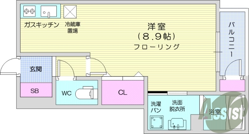 1R、バストイレ別、追い炊き機能付き、ペット可