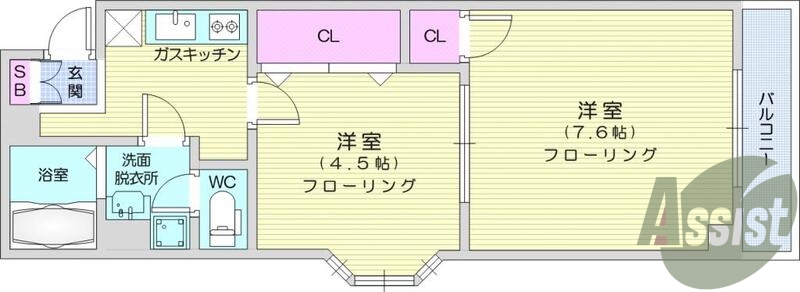 2K、角部屋、システムキッチン、オートロック、エアコン