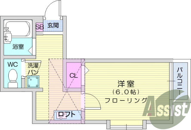 1K、ロフト付き、バストイレ別、モニターホン
