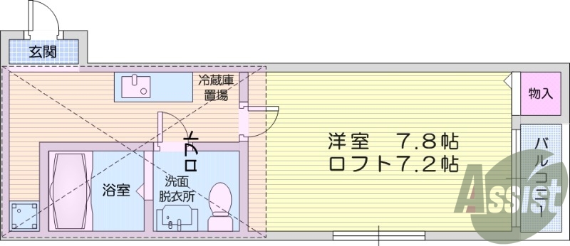 1K、エアコン、バストイレ別、インターネット無料