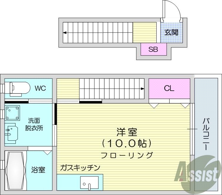 ワンルーム、バルコニー、浴室乾燥機、ネット無料。