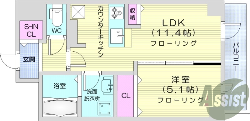 1LDK、オートロック、浴室乾燥機、バルコニー。