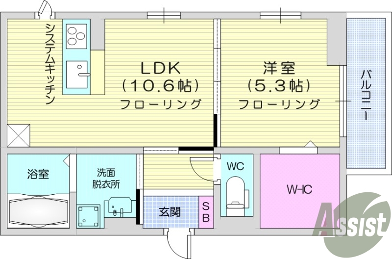 1LDK、ネット無料、ホームセキュリティ、宅配ボックス