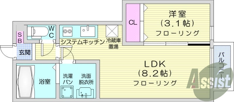 1LDK、全室フローリング、モニター付きインターホン