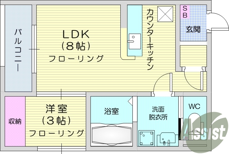 ※建築中※　1LDK、モニター付きインターホン