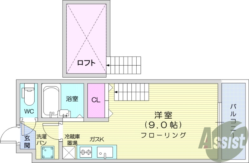 1Ｒ、ロフト付き、バストイレ別、ペット相談可能