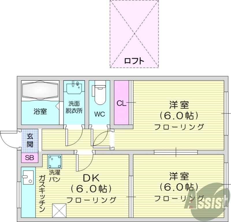 ２DK、温水洗浄便座、暖房便座、インターホンTV付き