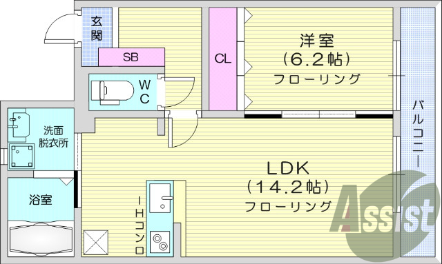 1LDK、ネット無料、IHシステムキッチン、浴室乾燥